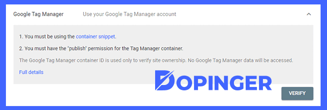 verification via google tag manager