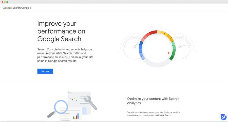 enter Google Search Console Page and click 'Start Now'