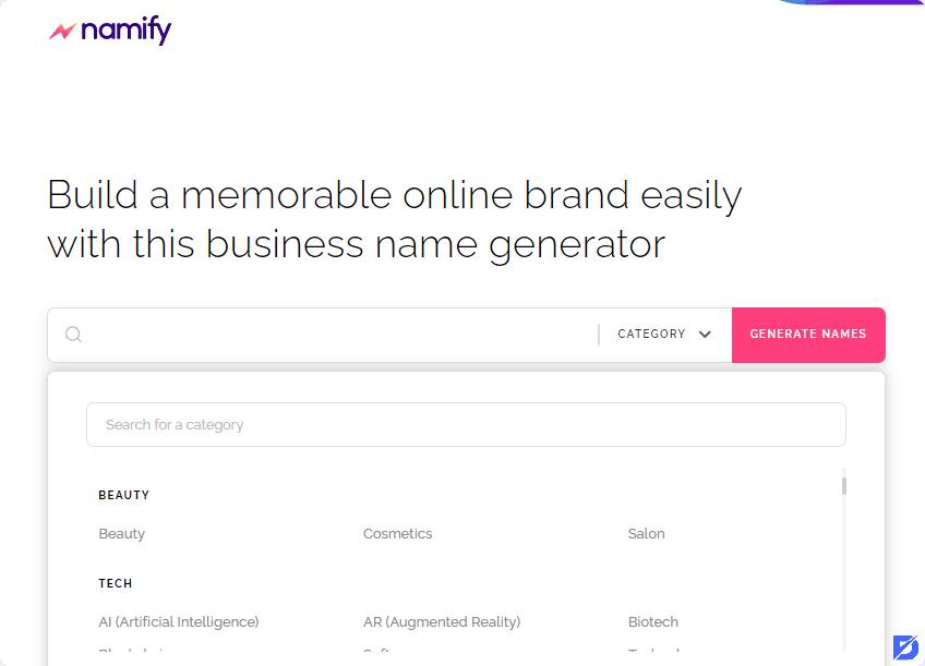 Namify blog name generator