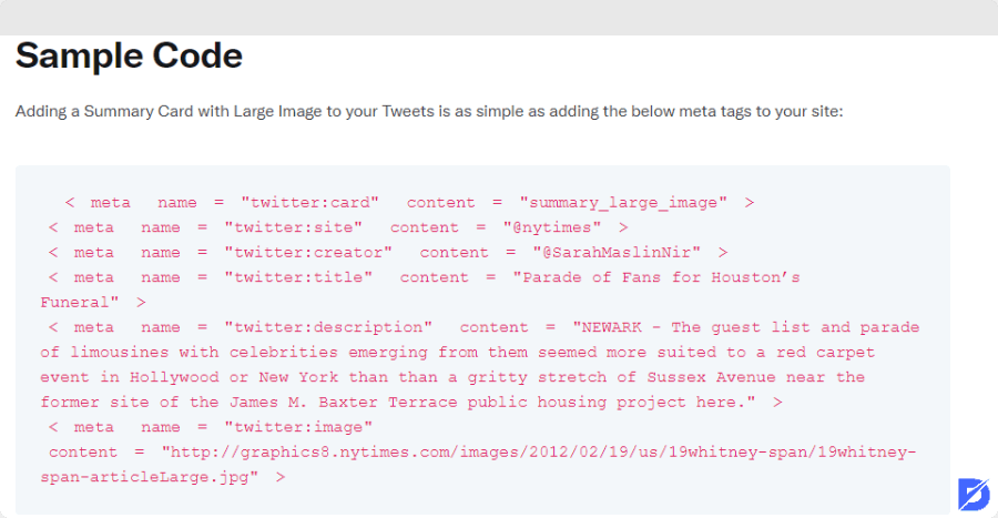 Sample Code For Twitter Card