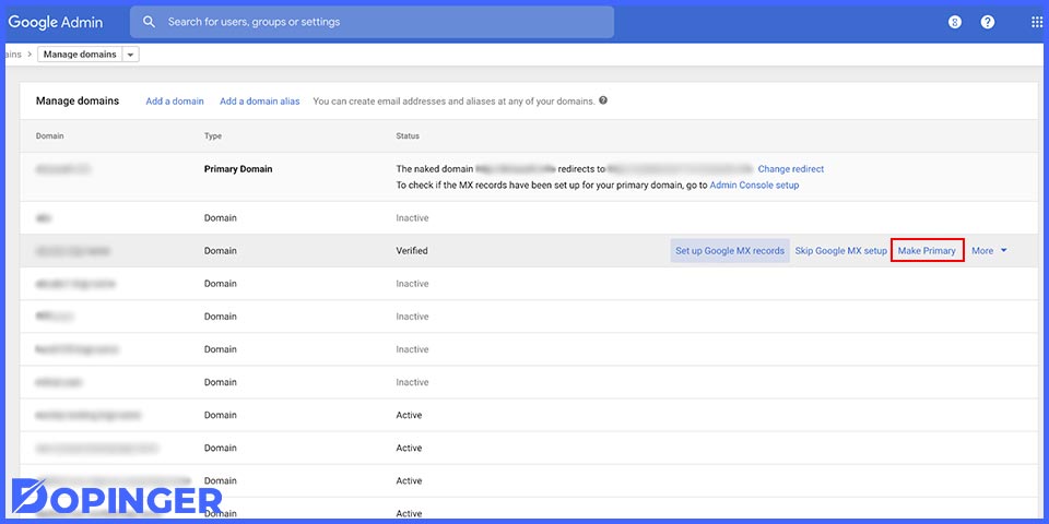 changing primary domain on google