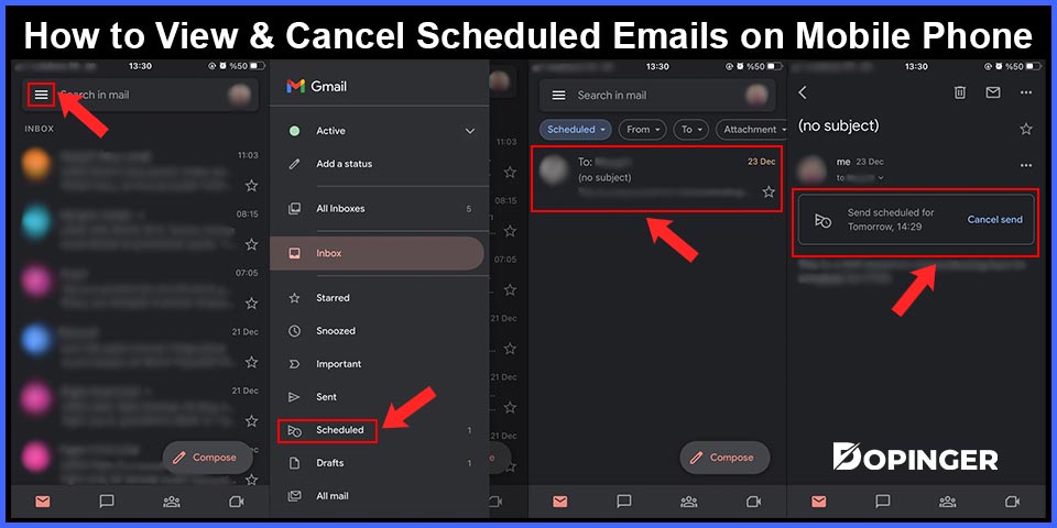 how to view and cancel scheduled emails on mobile phone