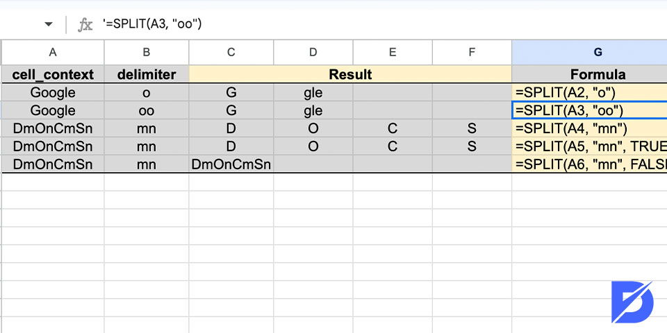 google sheets split function