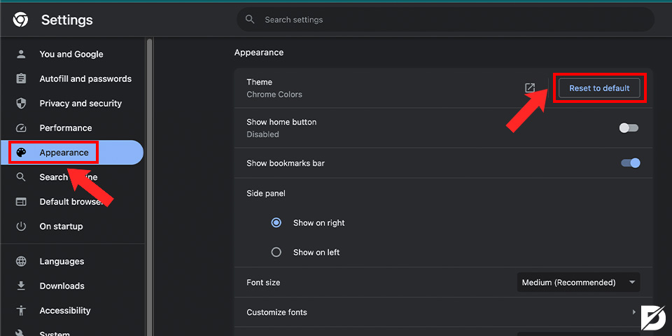 how to revert to the default theme of google chrome