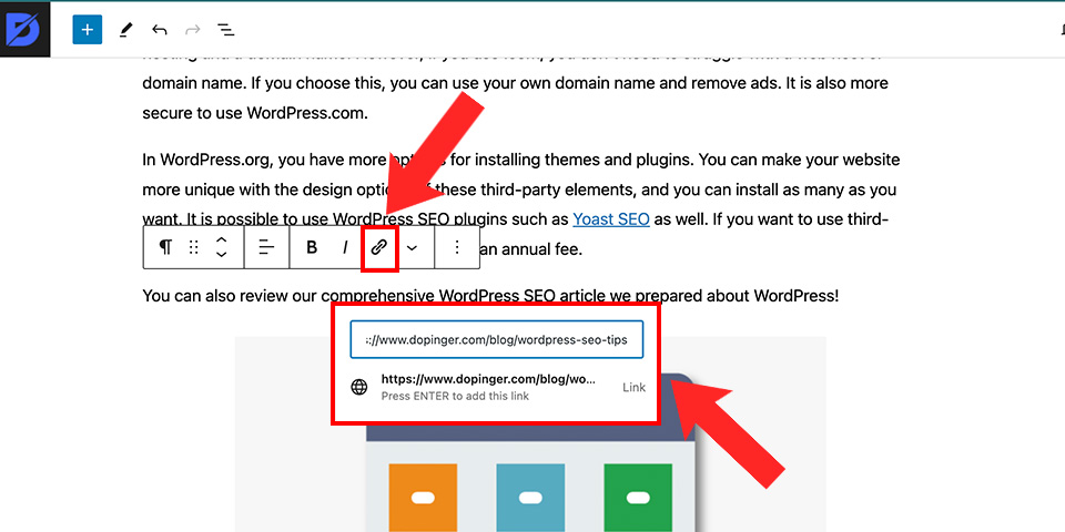 Add Hyperlinks on WordPress