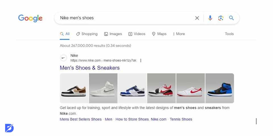 Nike men's shoes branded keyword example