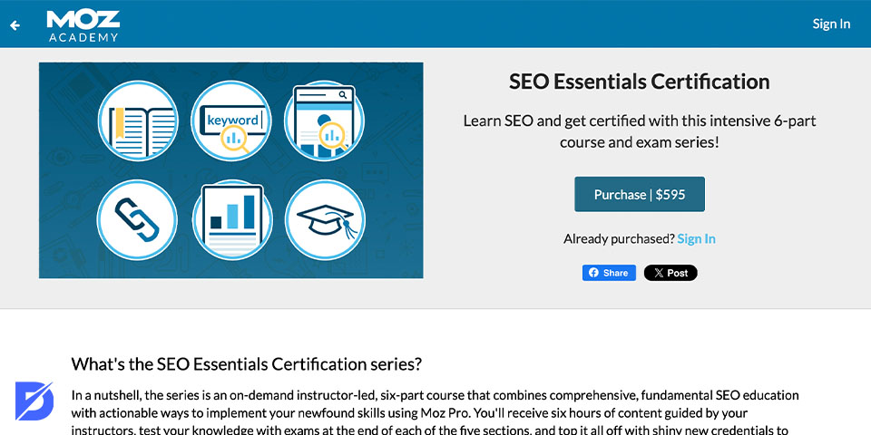 moz academy seo essentials certification