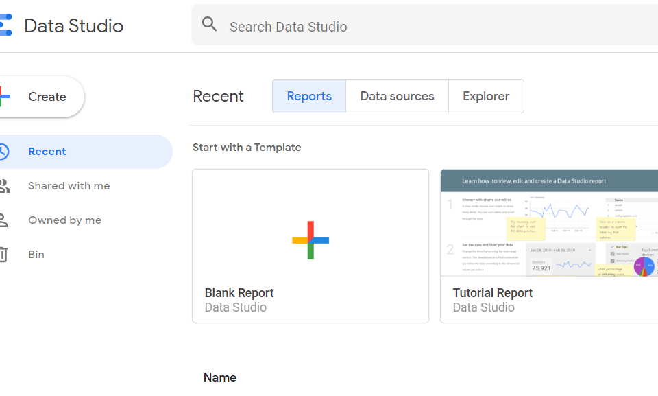 Google Data Studio Front Page