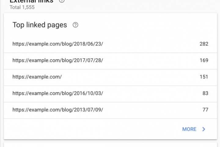 Google Search Console, "Links" section