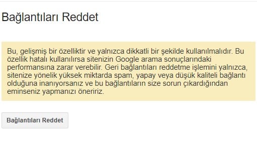 Google Disavow Ekranı