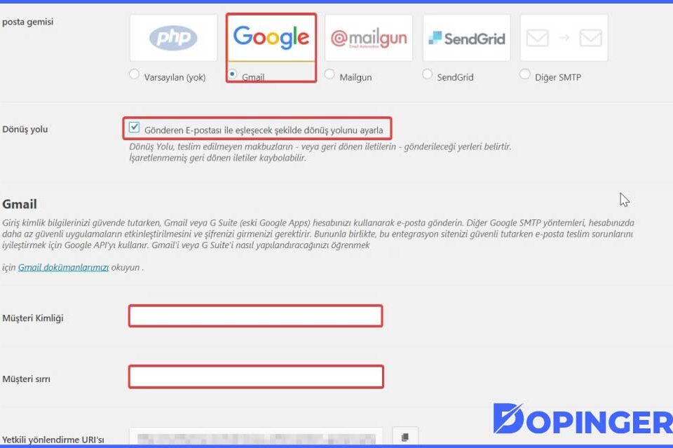 wordpress smtp mail ayarları