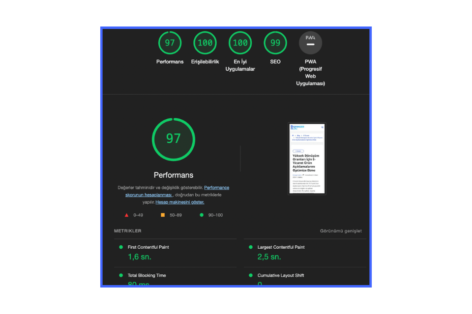 dev tools ile site hizi analizleri yapmak