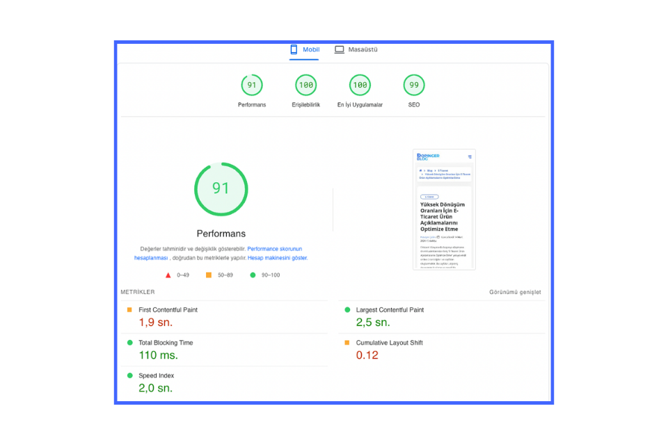 page speed ile sayfa hızı analizleri yapmak