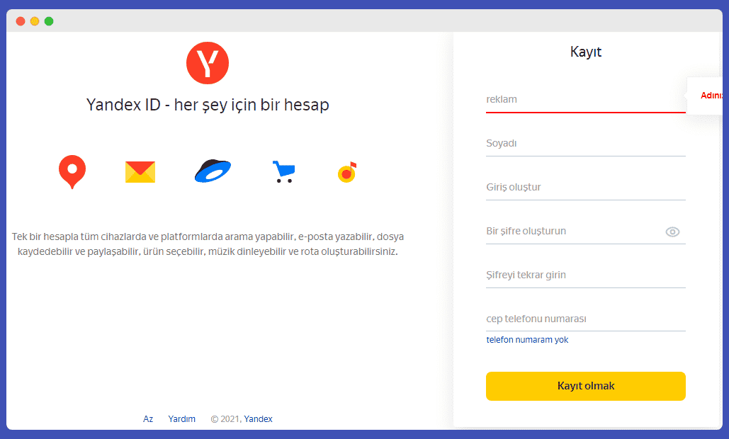 yandex metrica kayıt