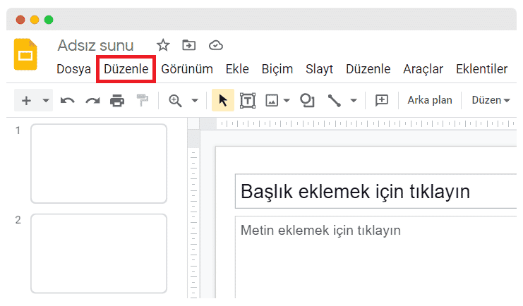 Google slides düzenle