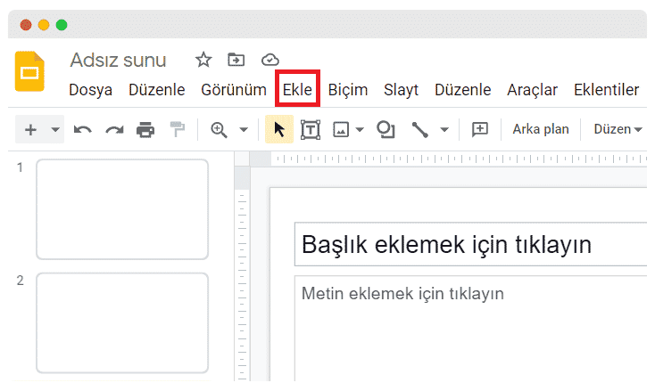 Google slides ekle