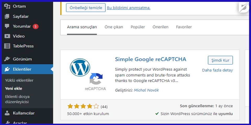 wordpress recapthca eklentisi