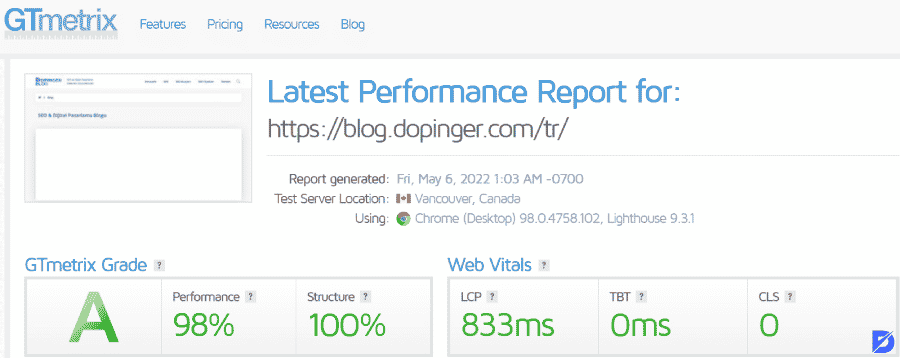 GTmetrix Dopinger Sayfa Hızı