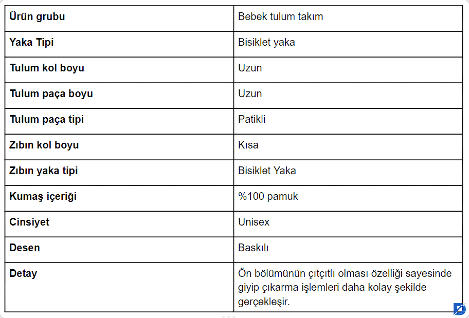 Ürün Detayları Tablo