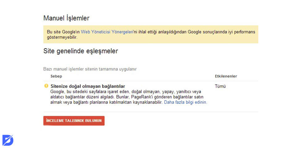 google manuel spam cezası kaldırma