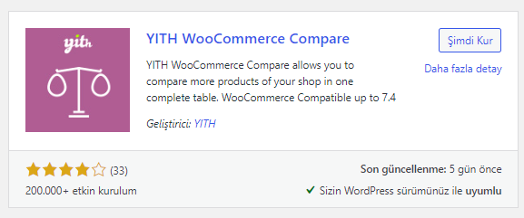 yith woocommerce compare eklentisi