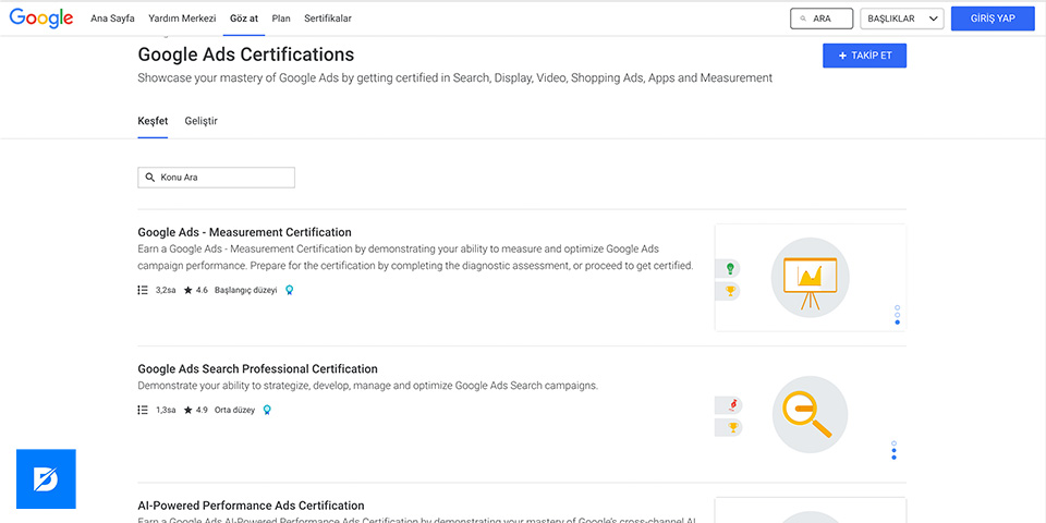 Google Ads Sertifikasyonu Dijital Pazarlama