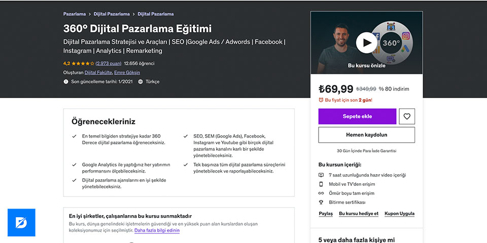 Udemy - 360 ° Dijital Pazarlama Eğitimi Sertifikasyonu