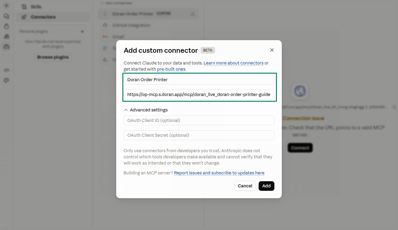 Add a Custom Connector in Claude