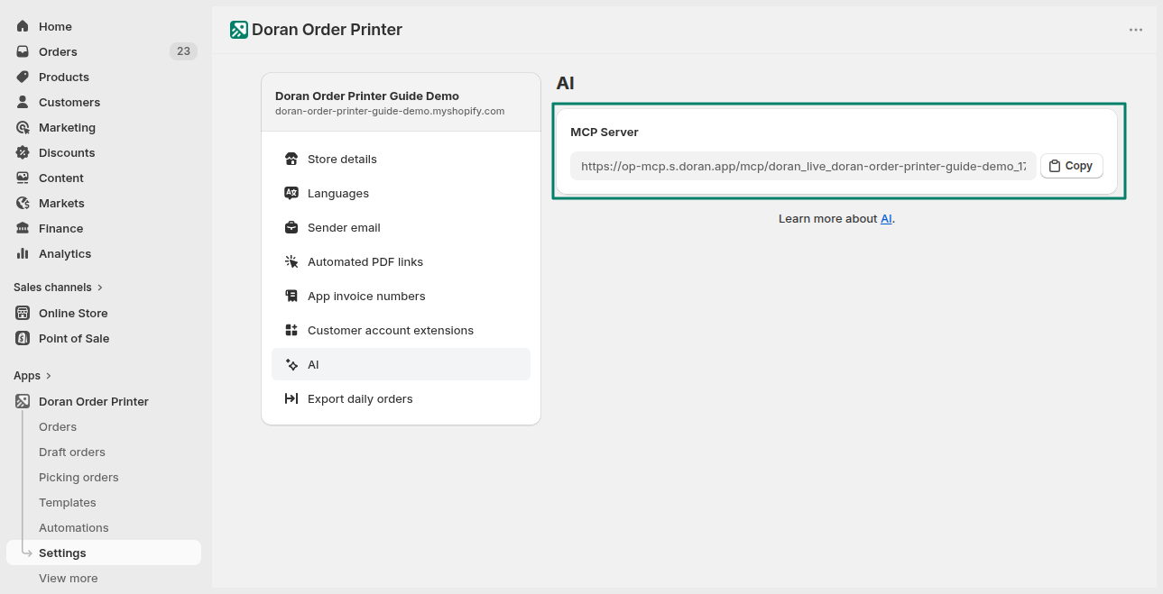 Copy the MCP Server URL