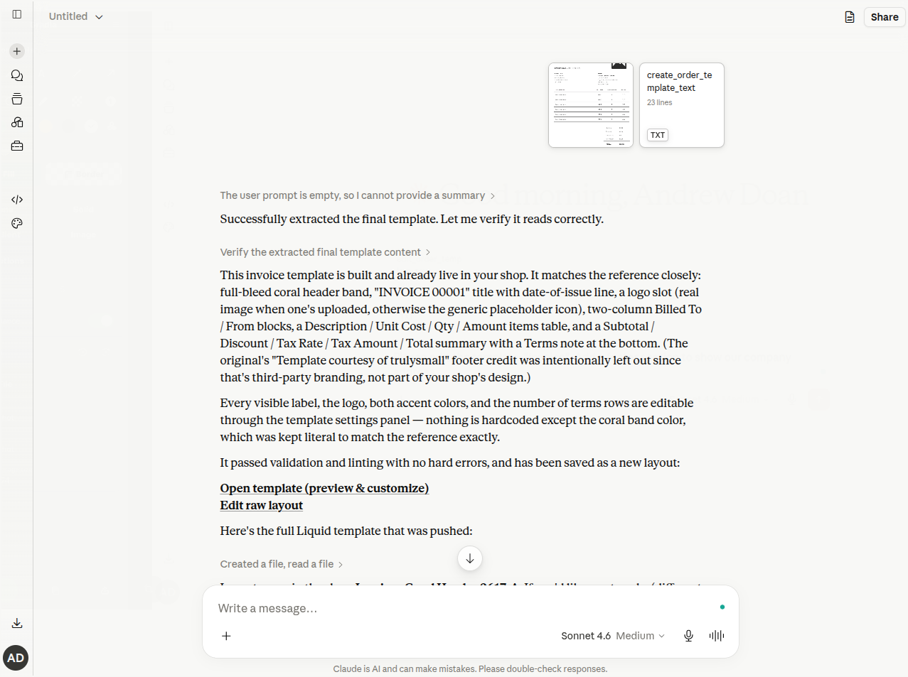 AI generating the template