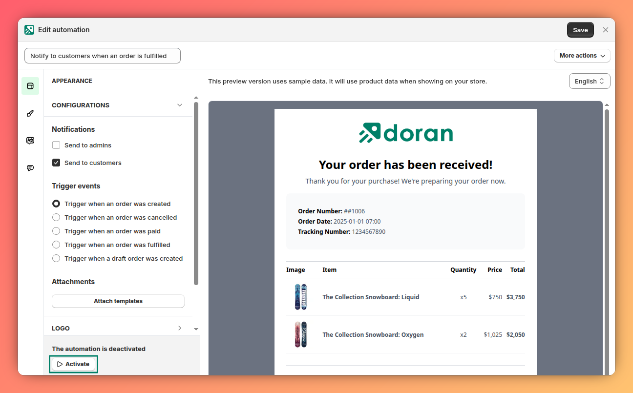Activate/deactivate automation