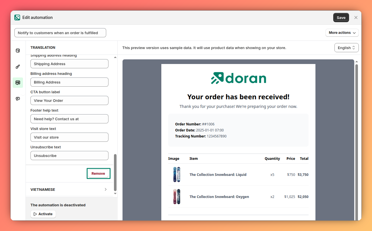 Delete a translation