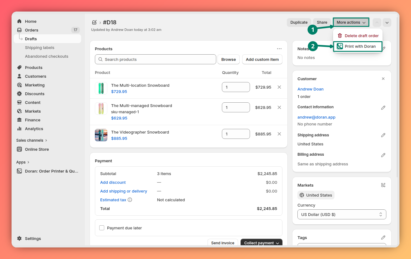 Print a single draft order