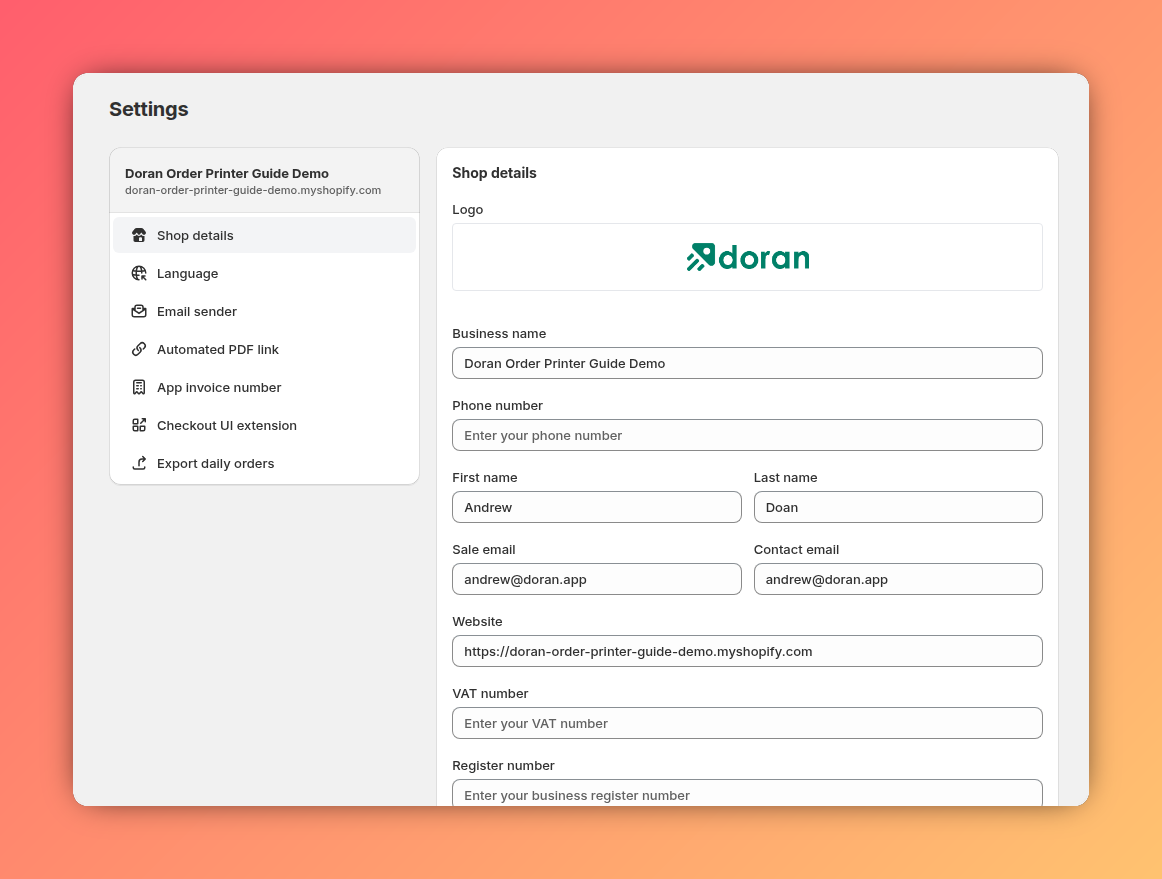 Customize shop information