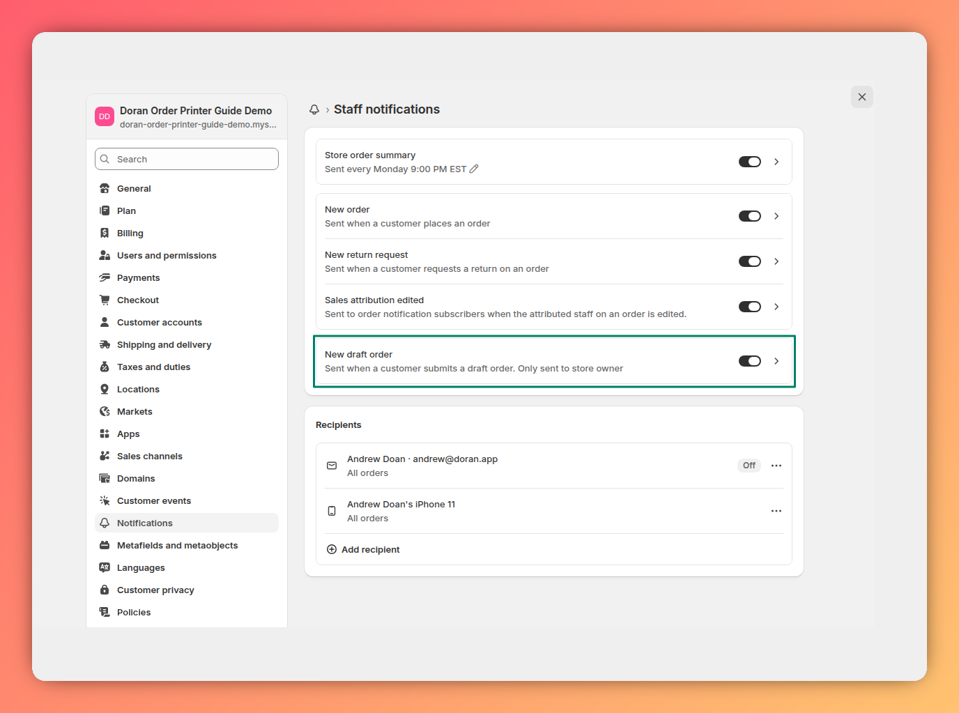 New draft order notification