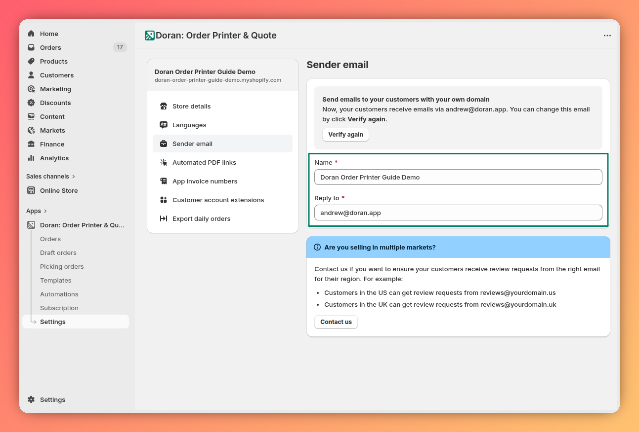 Change the basic sender information