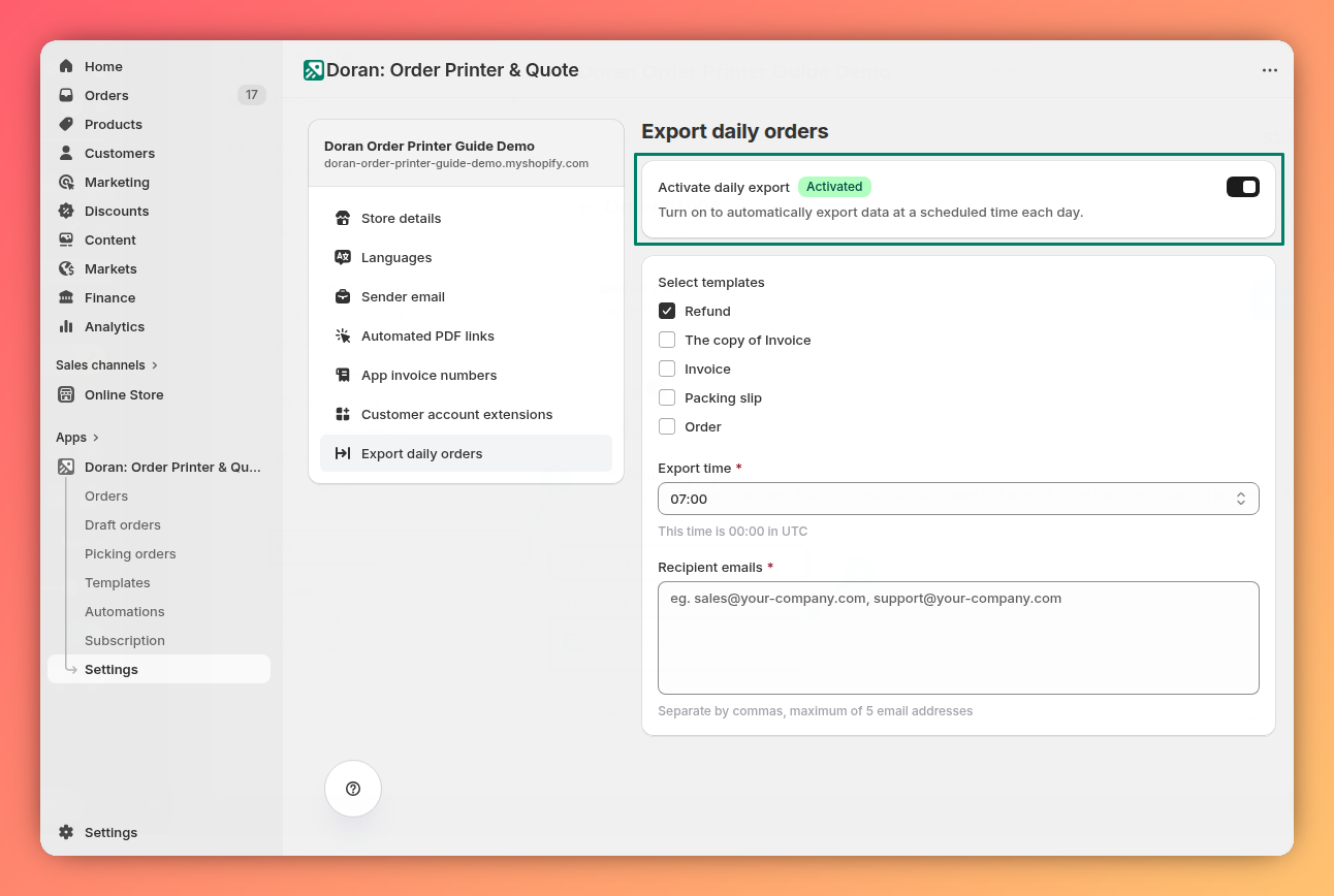 Activate the feature