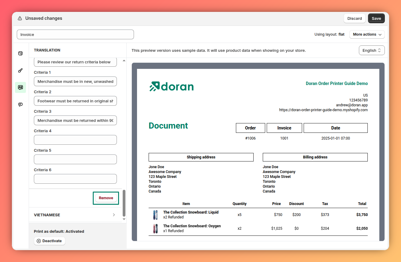 Delete a translation