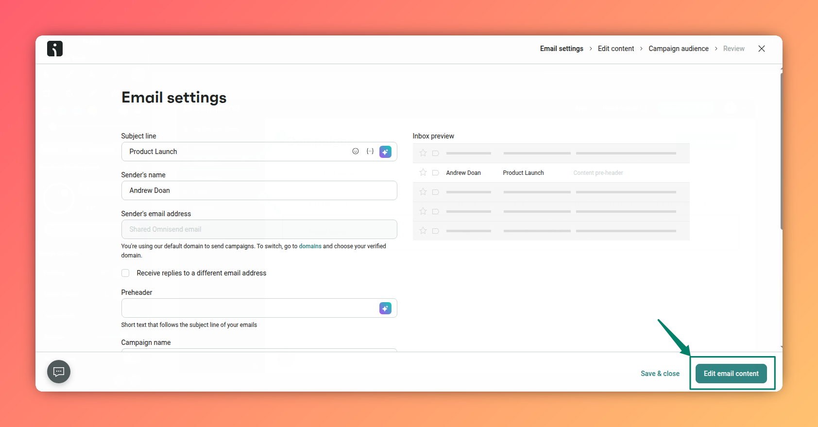 Click Edit email content