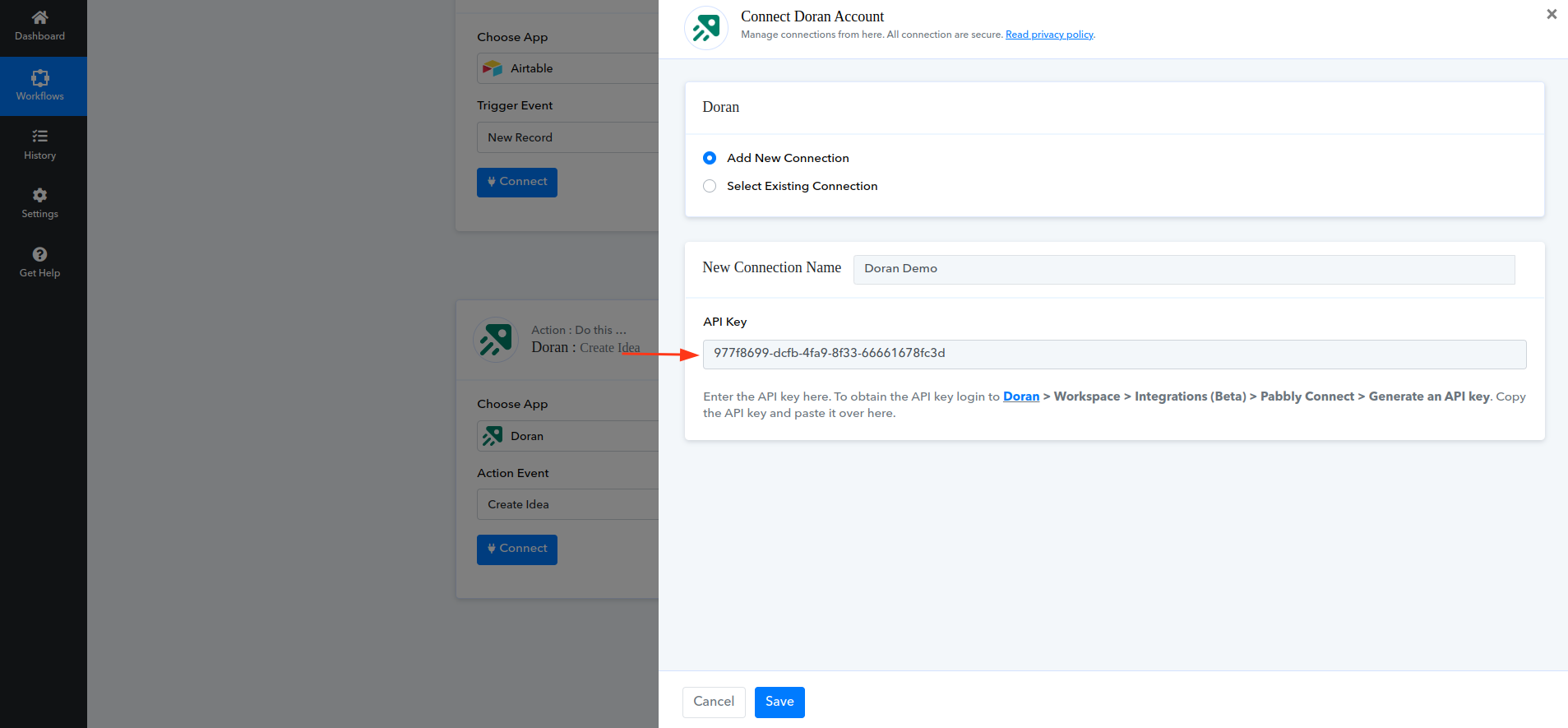 Connect Doran with Pabbly