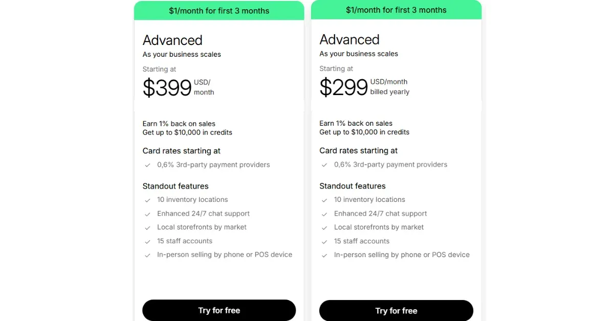 Advanced Shopify plan pricing