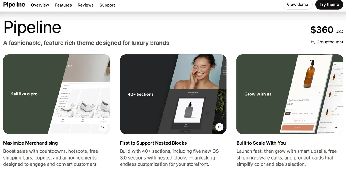 Pipeline theme Shopify overview