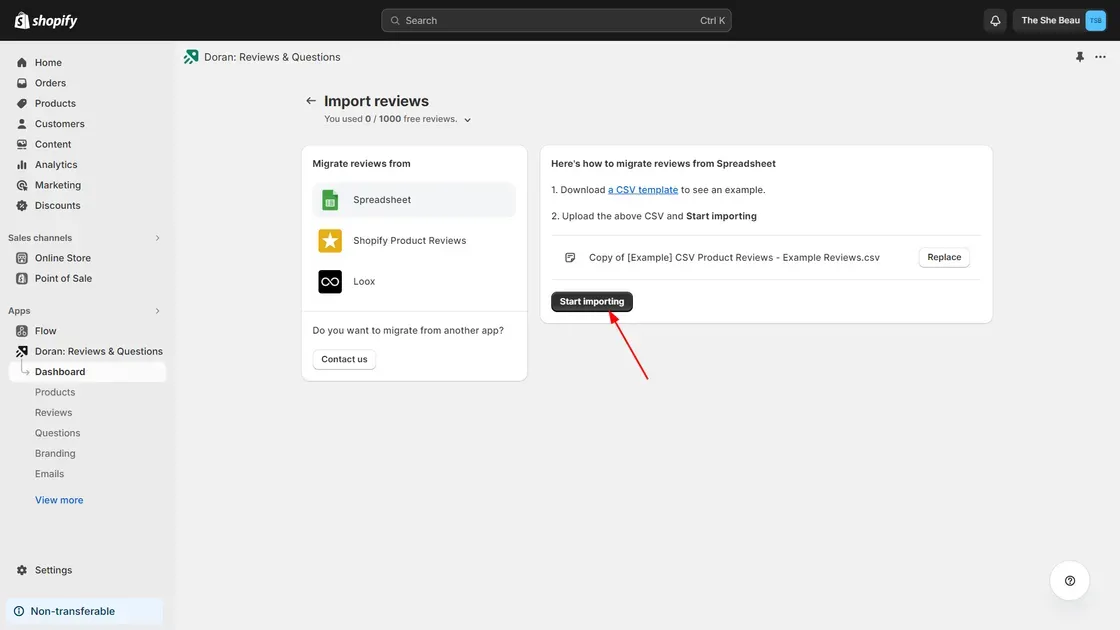 Click Start importing