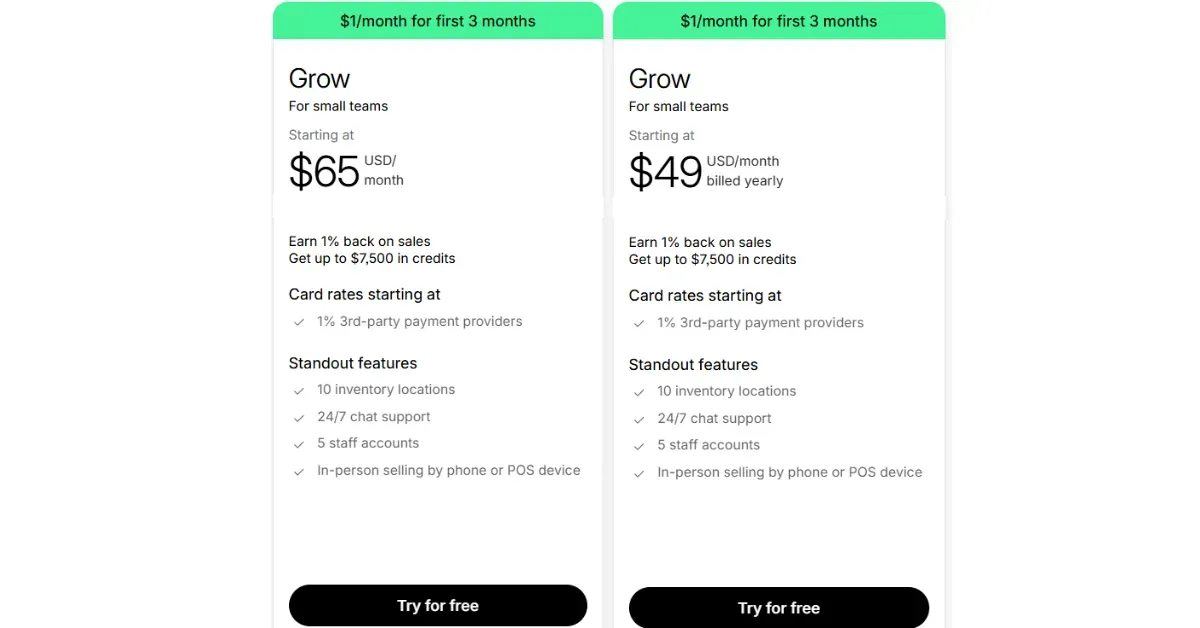 Grow plan pricing