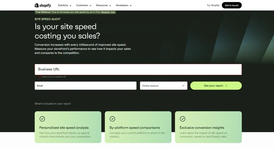 Check your Shopify site speed on this website