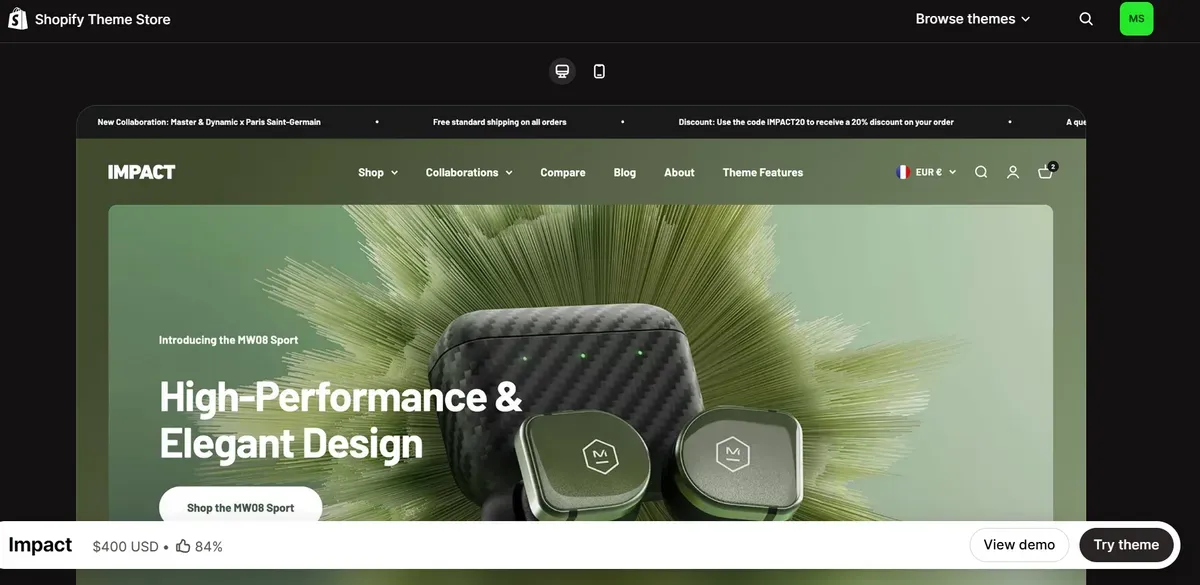 Click "Try theme"