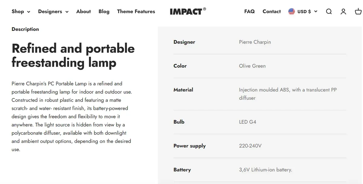 Detailed product information