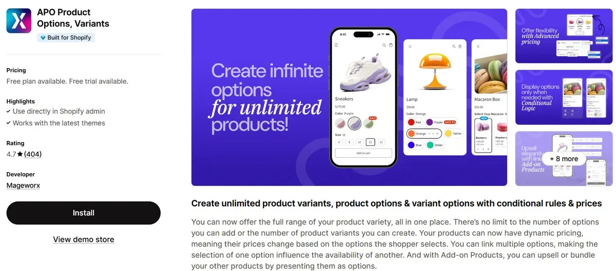 APO Product Options, Variants