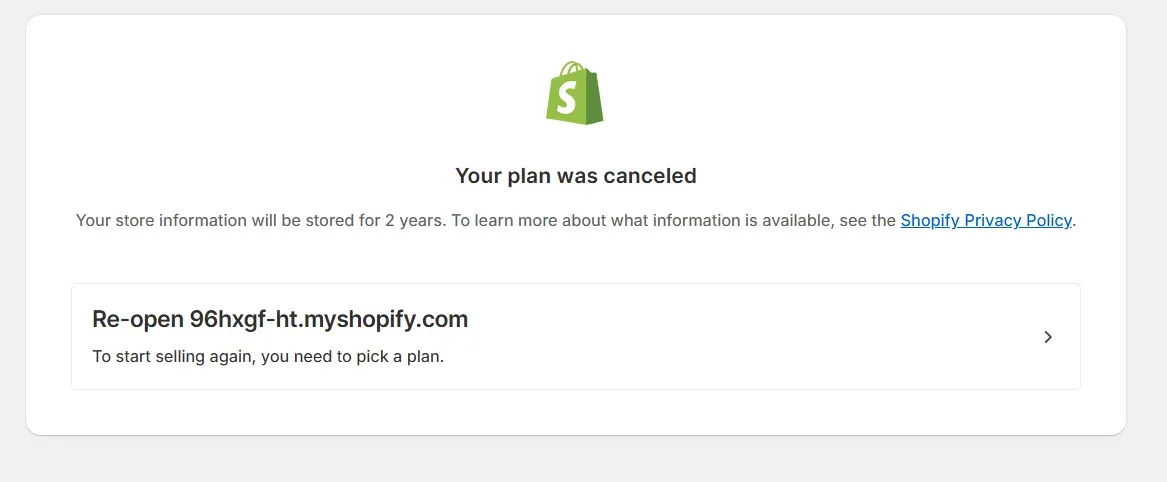 Shopify sends an announcement