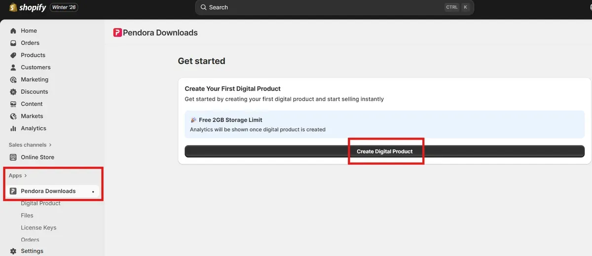 Go to Pendora Downloads → Create Digital Product.